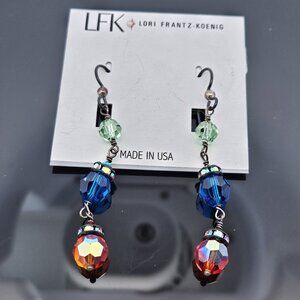 Lori Frantz-Koenig Blue Red Green Crystal Drop Dangle Earrings